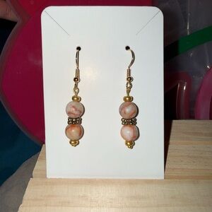 Elegant Gold tone and Peach Picasso Jasper Beaded Earrings